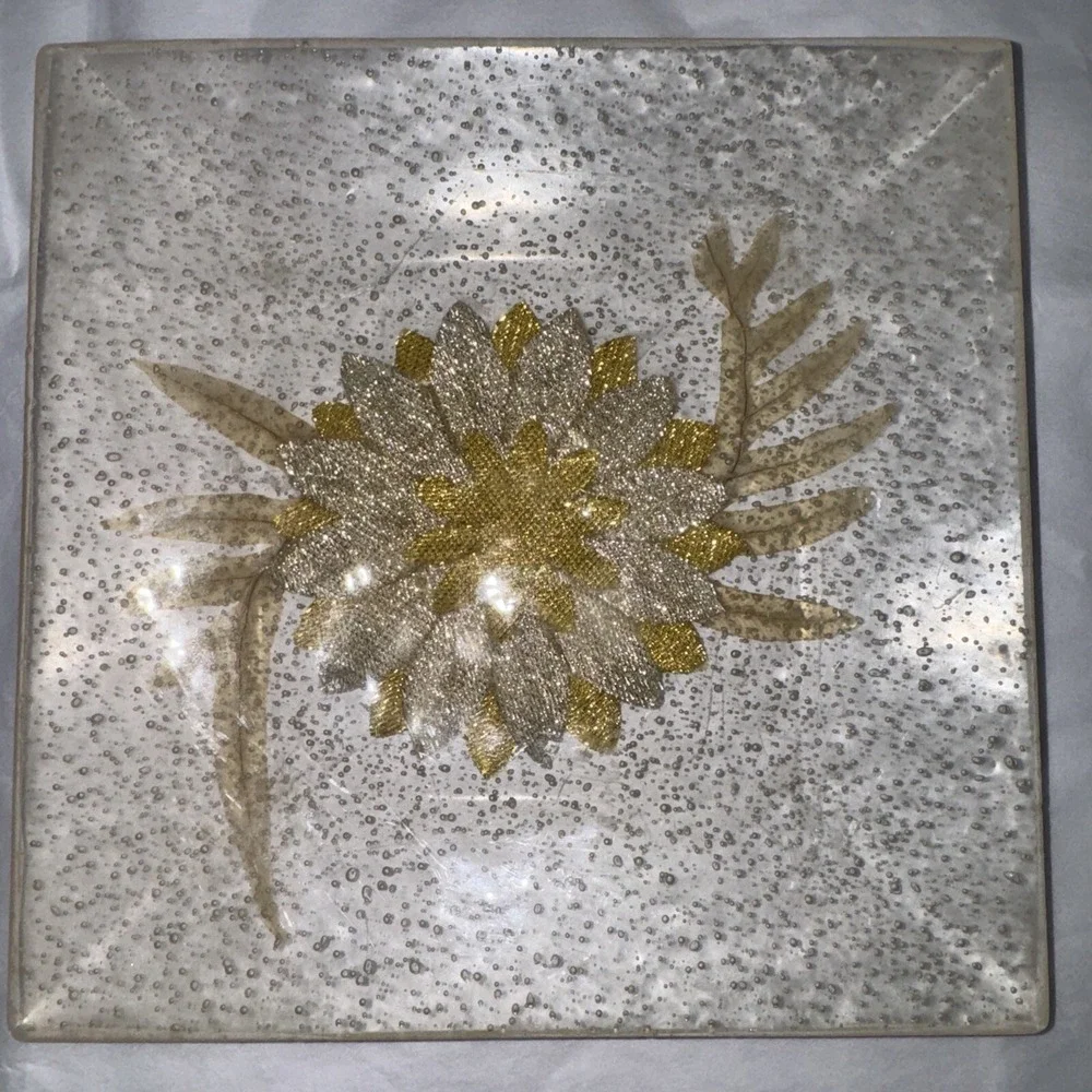 Vintage Lucite Plastic Square Plate with flowers Chatterbox Originals‎ Rare